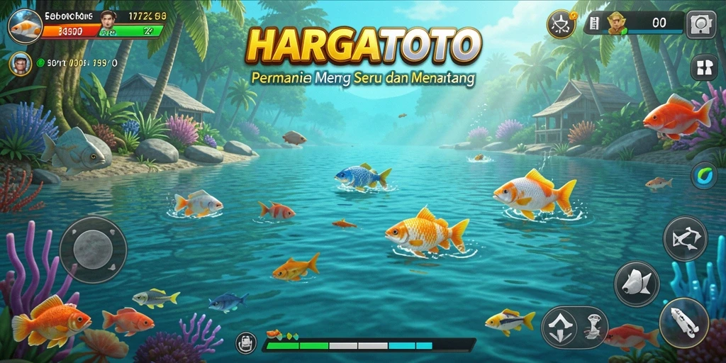 Tampilan gameplay HARGATOTO dengan suasana memancing yang menakjubkan.