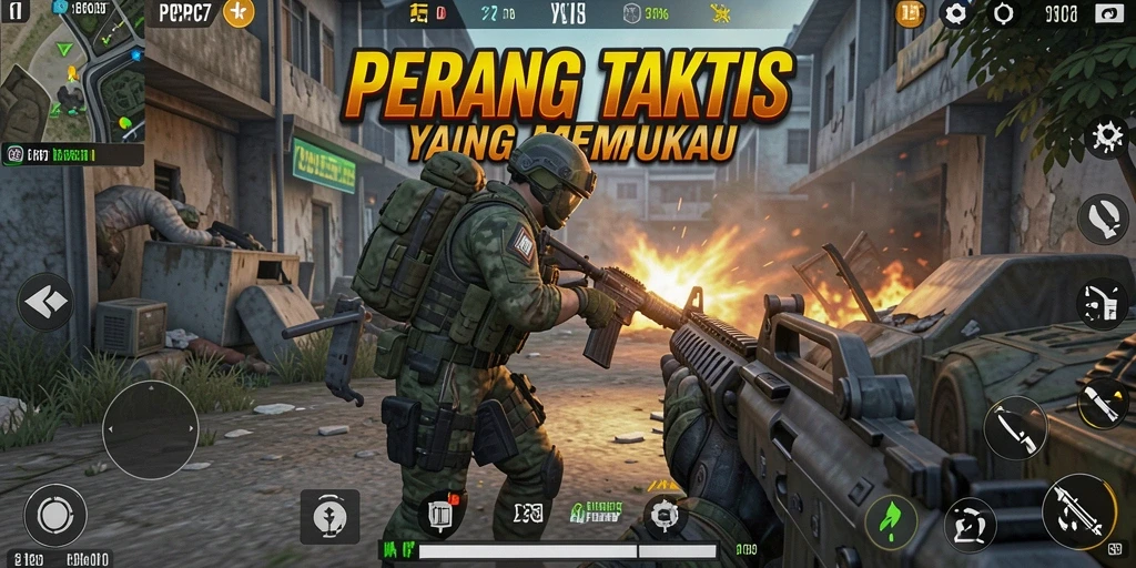 Screenshot gameplay PCPC7 menampilkan aksi menegangkan di medan perang.