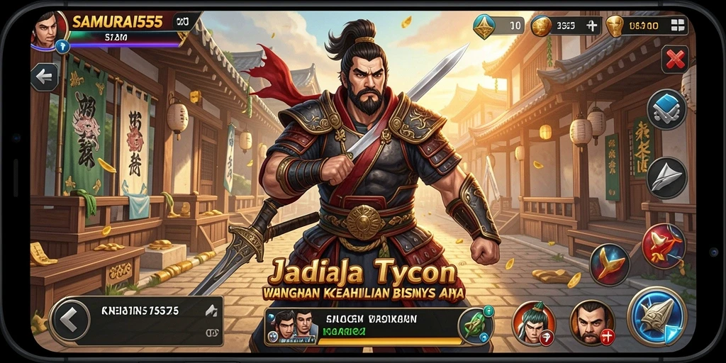 Tampilan screenshot gameplay SAMURAI555 yang memukau dengan elemen Tycoon.